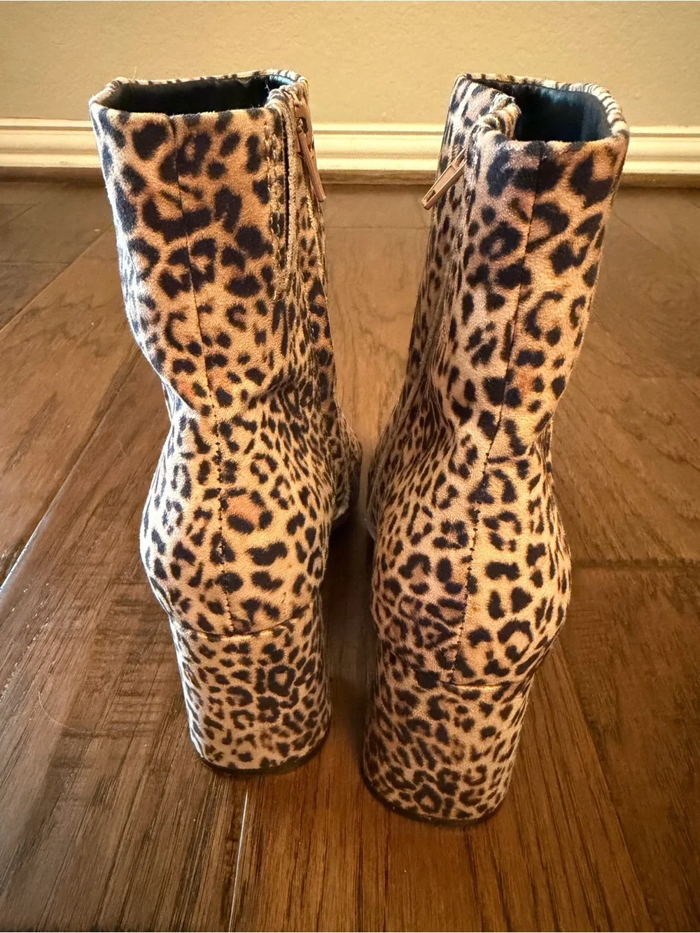 Sugar Element Leopard Print Block Heel Side Zip Ankle Boots Size 6.5